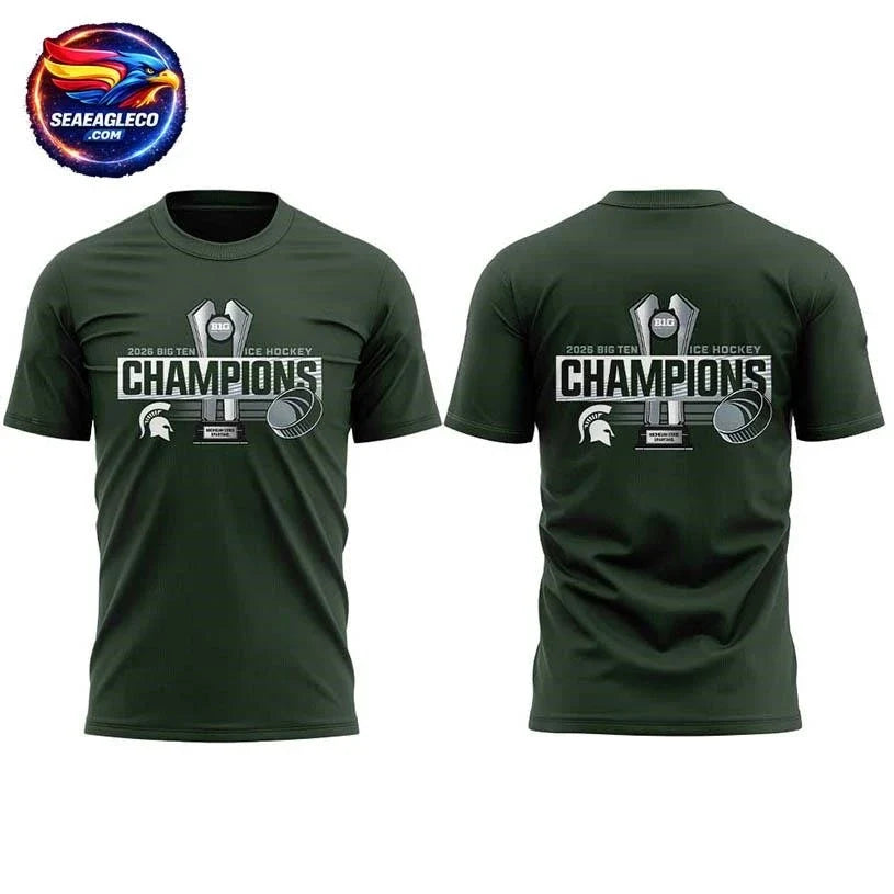 2026 Big Ten Ice Hockey Champions Michigan State Spartans Two Sided Shirt Unisex