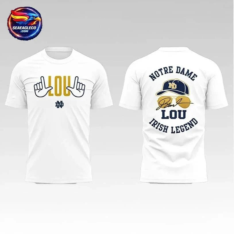 2026 Notre Dame Football Lou Holtz Irish Legend Signature Two Sided Shirt Unisex