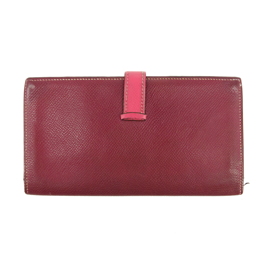 Hermes Burgundy Leather Bearn Soufflet Wallet #3397
