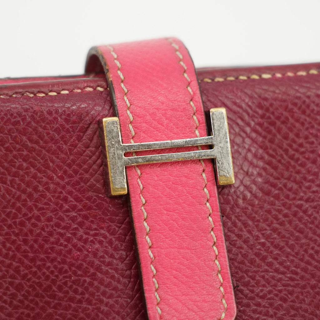 Hermes Burgundy Leather Bearn Soufflet Wallet #3397