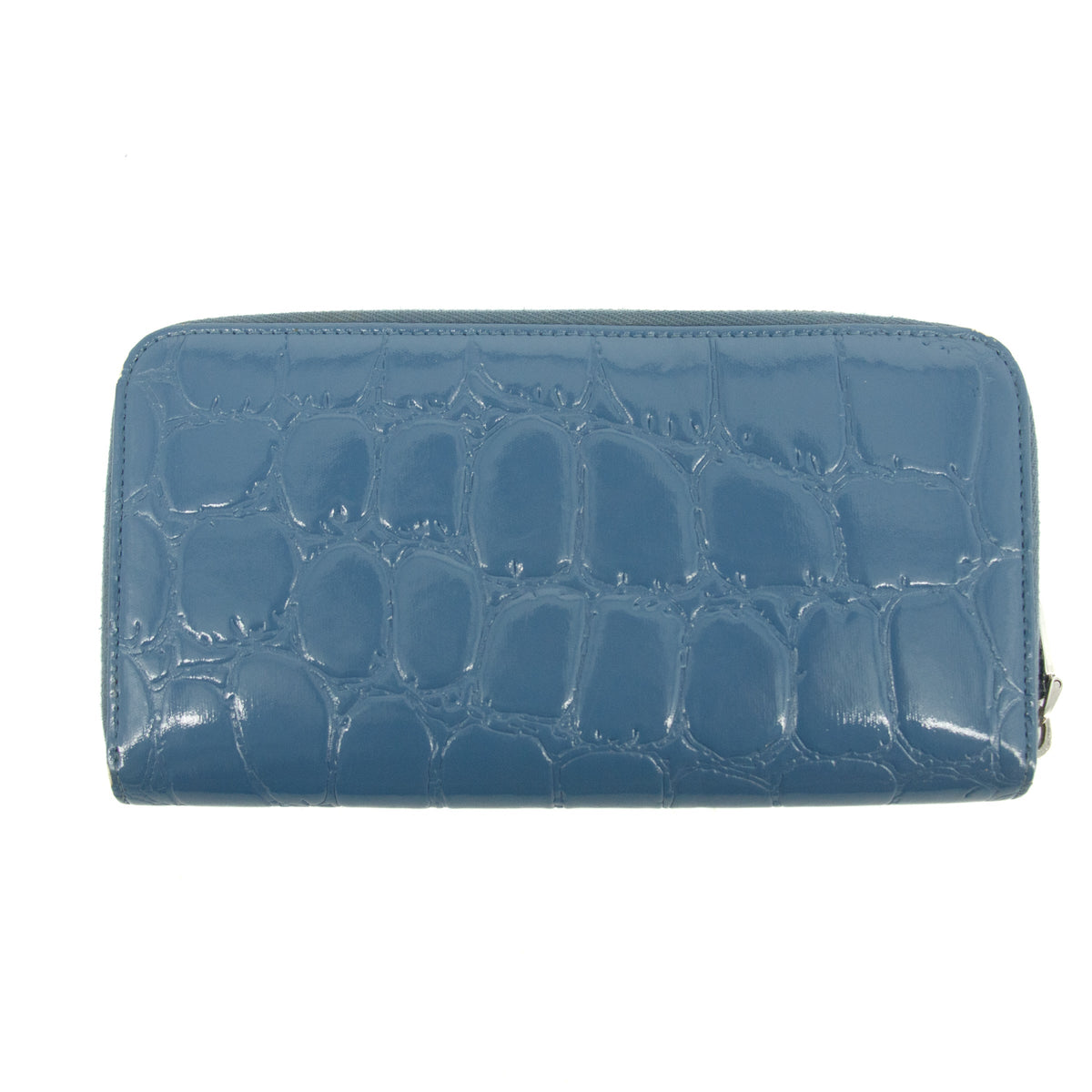 Miu Miu Blue Croco Embossed Leather Zip Around Wallet #3728