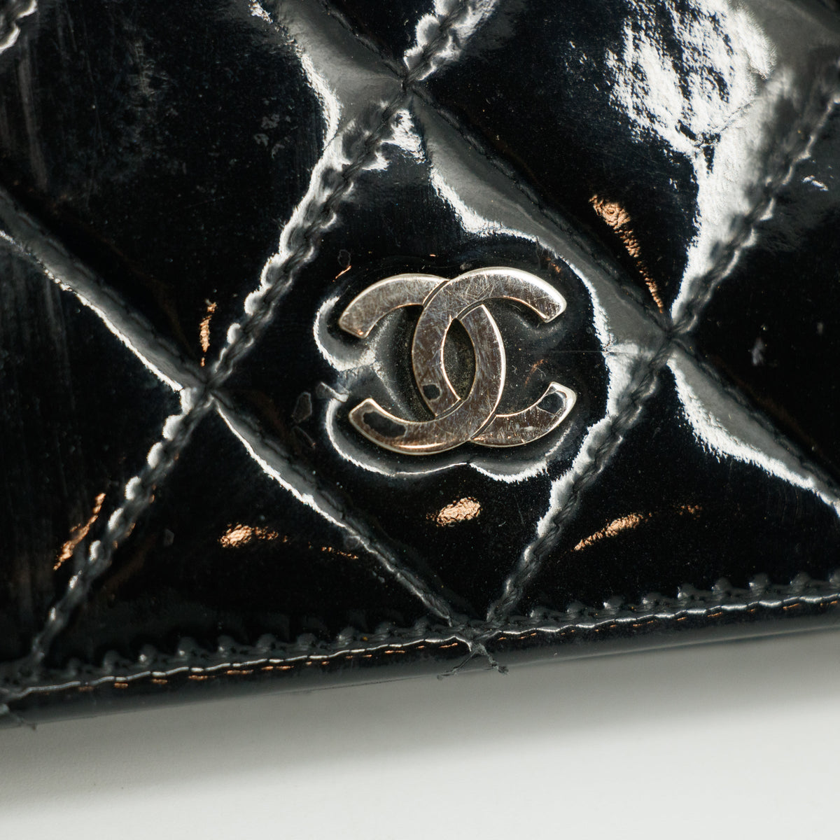 Chanel Patent Leather Black Matelasse Quilted Long Bifold Wallet #3735
