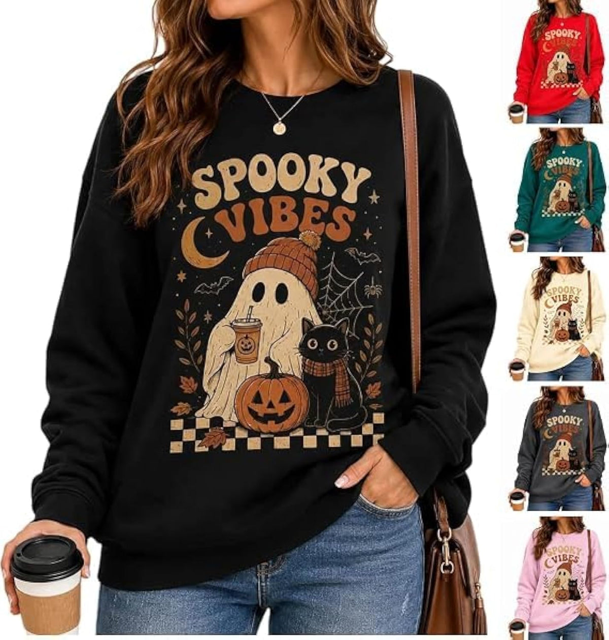 Womens Halloween Sweatshirt,Ghost Pumpkin Graphic Sweatshirt Spooky Season