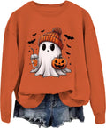 Halloween Sweatshirts For Women Spooky Season Ghost Pumpkin Sweatshirt