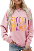 Women Halloween Sweatshirt Spooky Mama Letter Print Long Sleeve Crewneck Graphic Pullover Top Mom Mother Casual Shirt