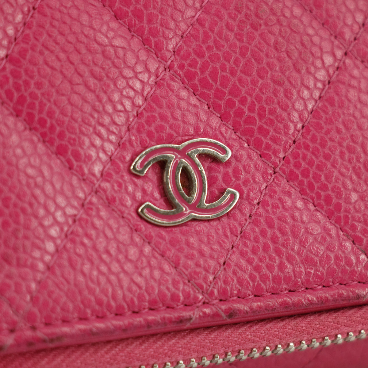 Chanel Caviar Calfshin Leather Pink Trifold Wallet #5342