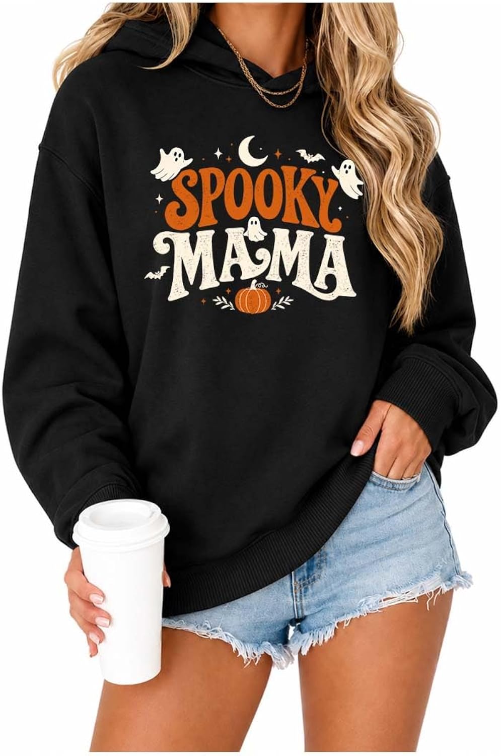 Halloween Mama Sweatshirts For Women Cute Ghost Mama Spooky Season Hoodie