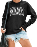 Mama Sweatshirts for Women Funny Letter Print Tops Vintage Checkers Mama Long Sleeve Pullover Tops