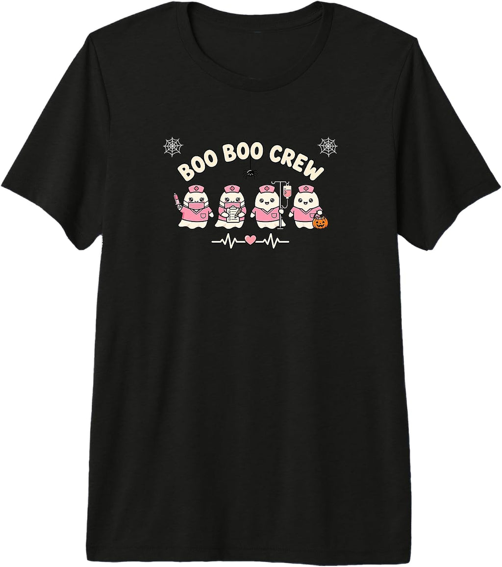 Boo Boo Crew Cute Ghost Nurses Halloween Pink Scrubs Squad Premium Tri-Blend T-Shirt