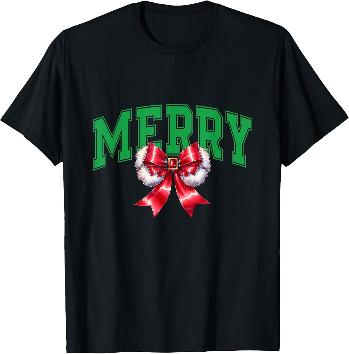 Vintage Merry Christmas Coquette Bow Festive Women Girls T-Shirt