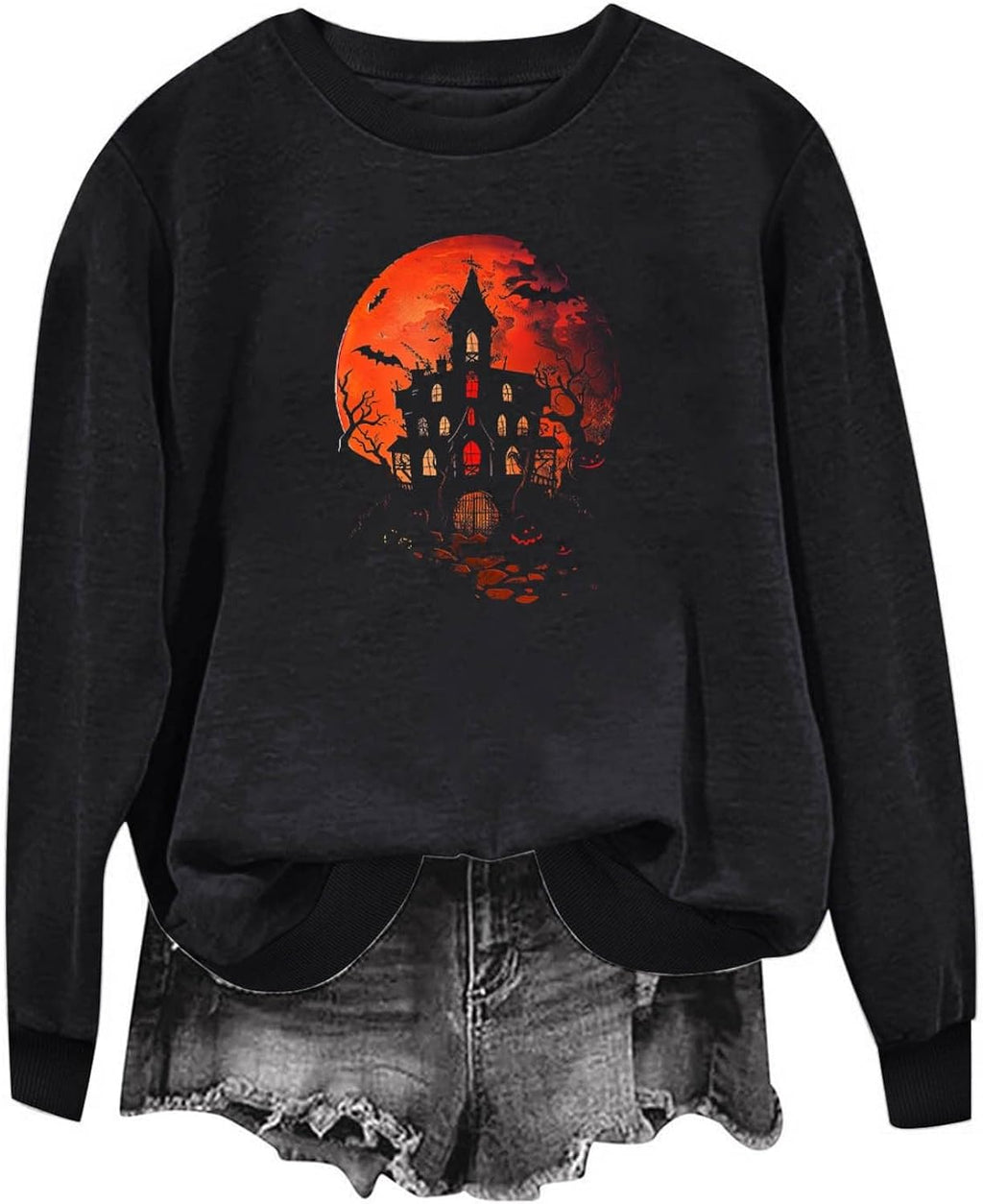 Womens Halloween Sweatshirt Spooky Season Print Long Sleeve Pullover