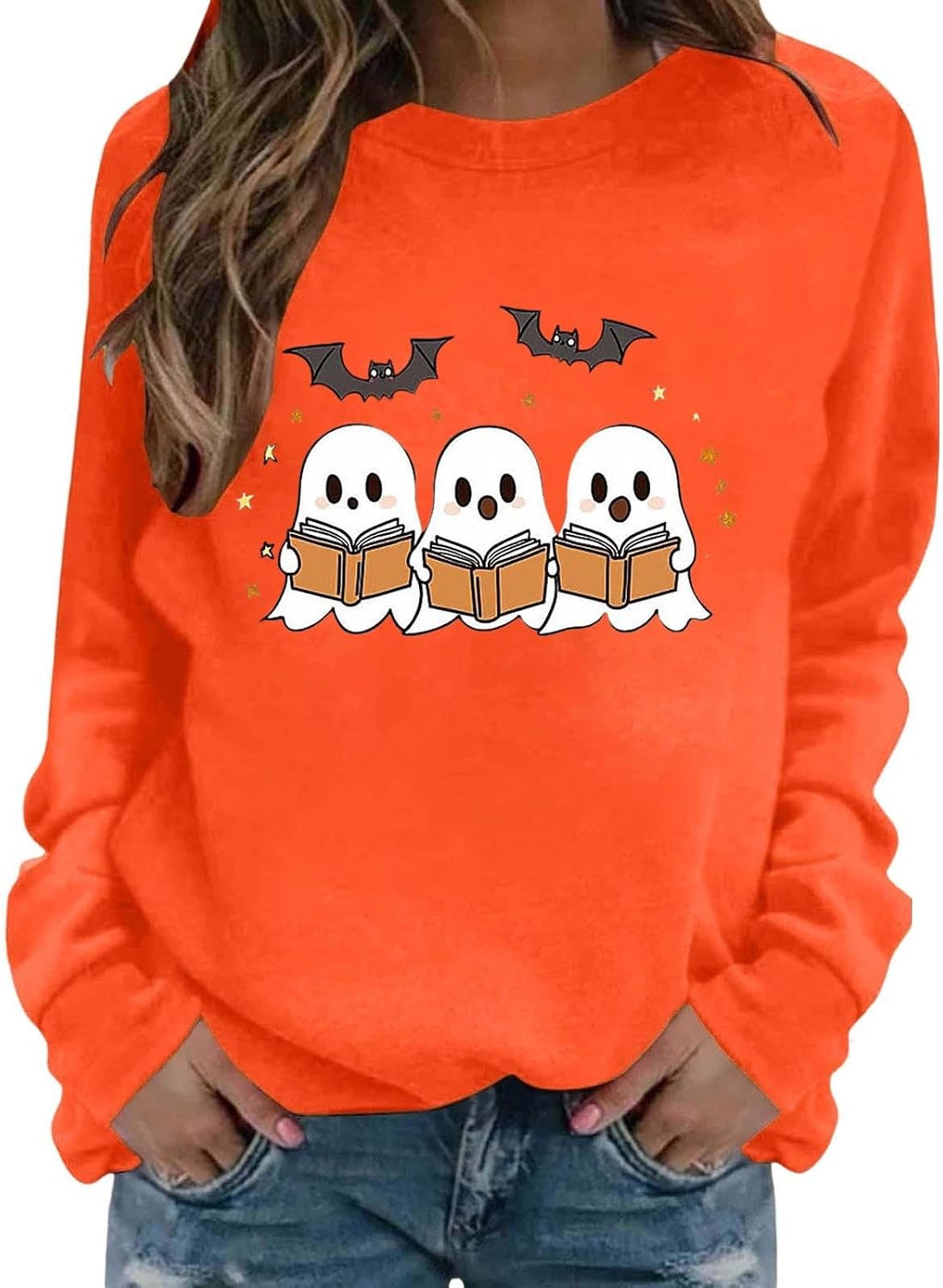Teacher Halloween Sweatshirt Cute Ghost Bat Crewneck Long Sleeve Shirts
