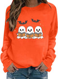 Teacher Halloween Sweatshirt Cute Ghost Bat Crewneck Long Sleeve Shirts