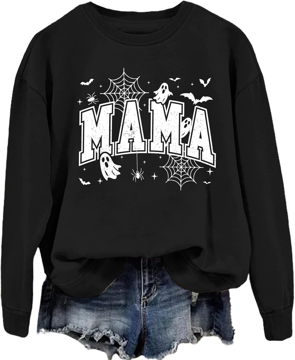 Womens Halloween Spooky Mama Sweatshirt Women Cute Ghost Bat Graphic Shirts Vintage Mom Loose Fall Pullover Tops