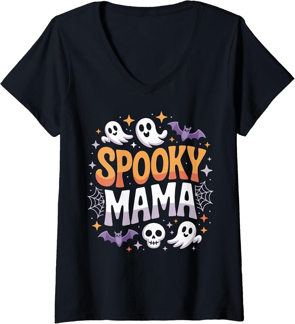 Womens Spooky Mama Halloween Ghost Mom Halloween Lover Costume V-Neck T-Shirt