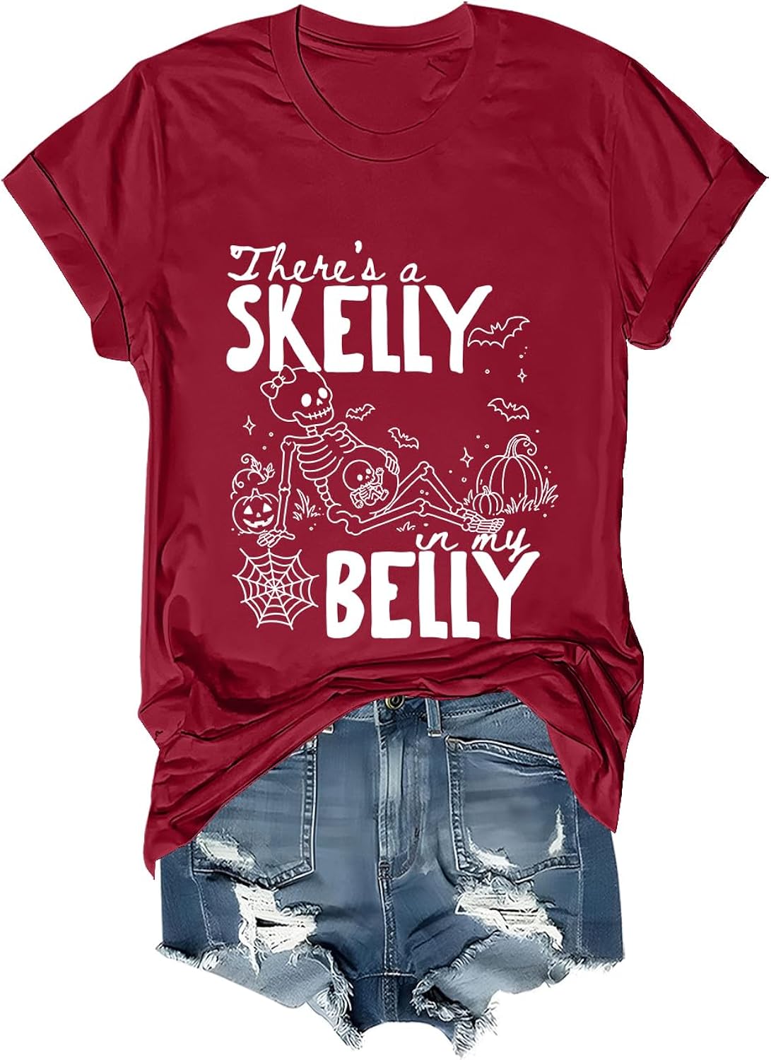 There’s A Skelly in My Belly Shirt Funny Halloween Pregnancy Annou T-Shirt