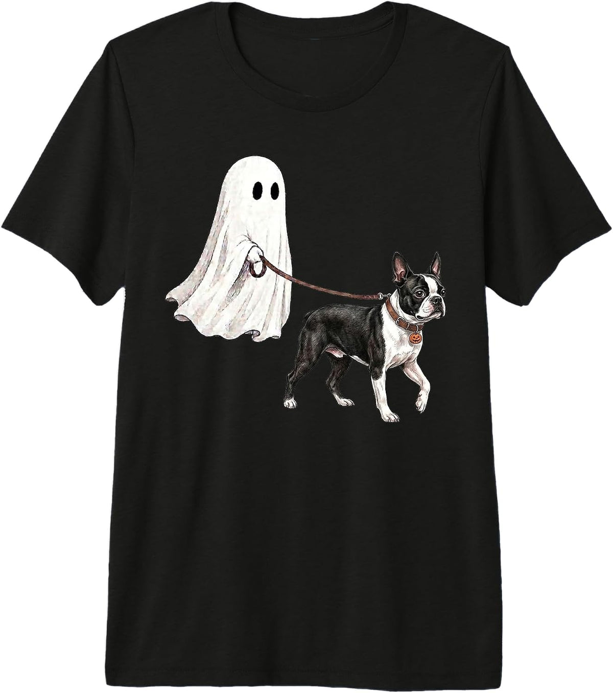 Ghost Walking Dog Ghost Boston Terrier Halloween Costume Premium Tri-Blend T-Shirt