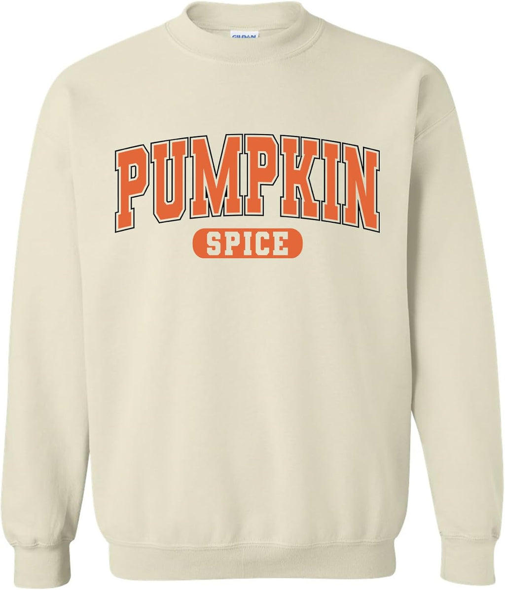 Pumpkin Spice Fall Sweatshirt – Bold Autumn Text Pullover in Orange – Cozy Seasonal Unisex Printed Crewneck