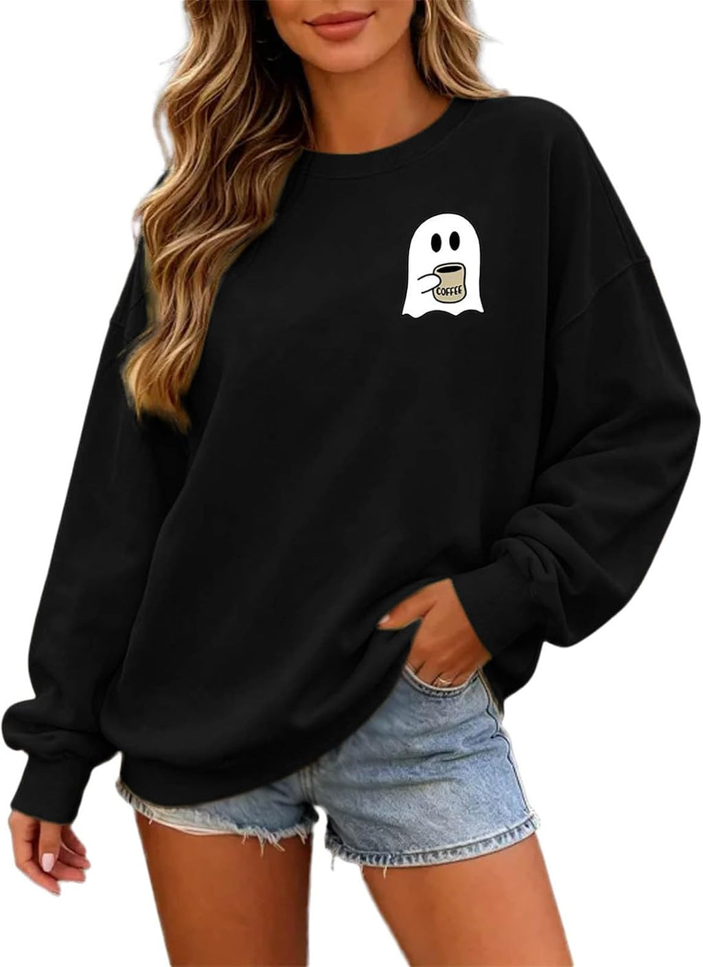 Sweatshirt For Women Halloween Cute Spooky Season Coffee Graphic Pullovers