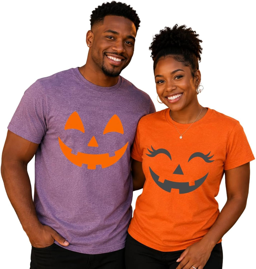 Halloween Couple Costume Matching Jack O' Lantern Pumpkin Face Shirts