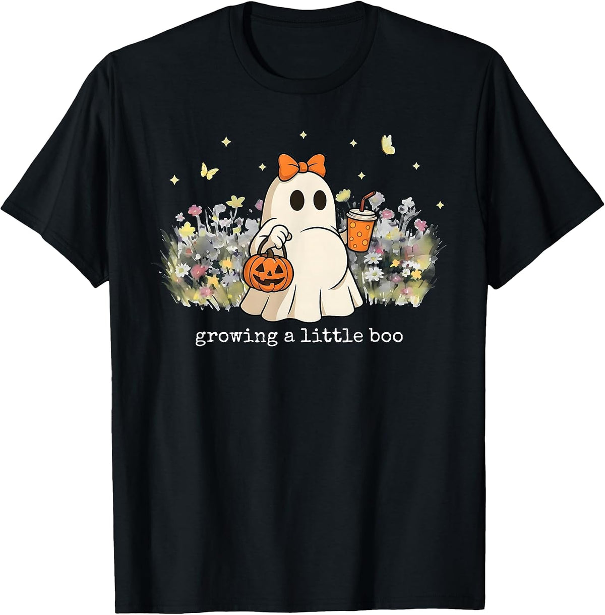 Growing A Little Boo Ghost Pregnancy Maternity Halloween T-Shirt