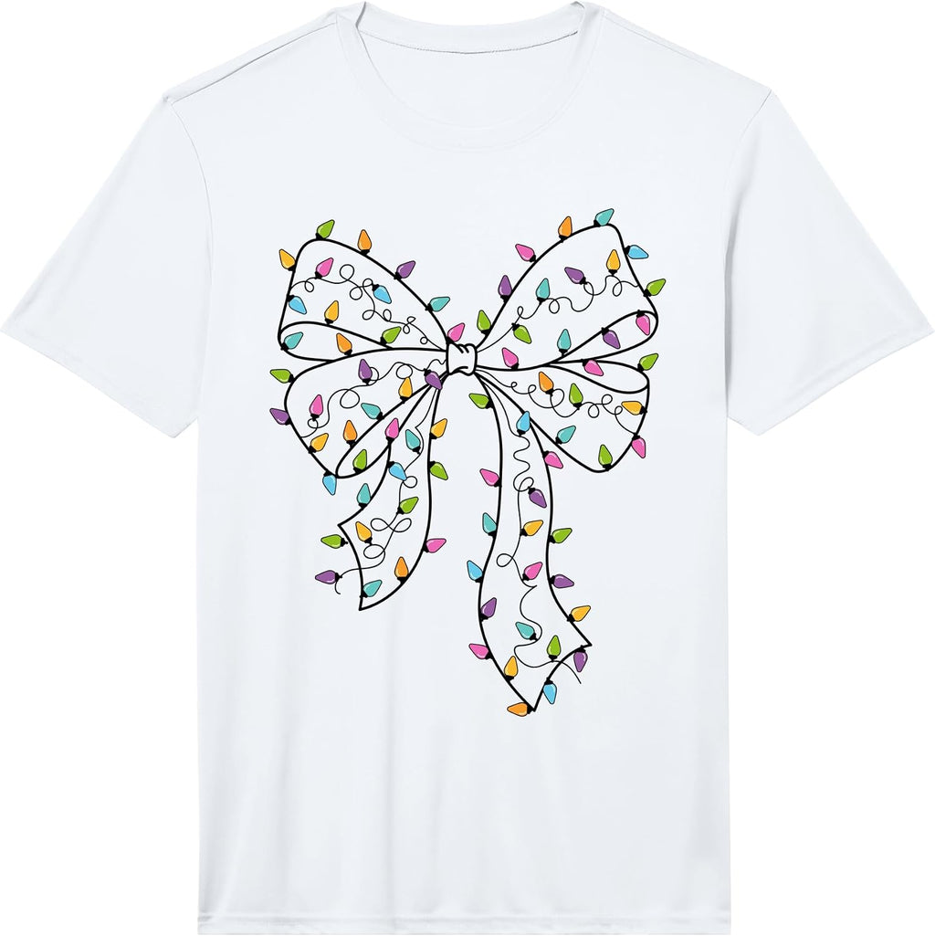 Cute Coquette Bow Christmas Lights Xmas Christmas Women Girl Performance T-Shirt