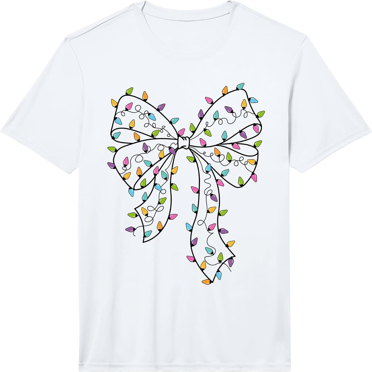 Cute Coquette Bow Christmas Lights Xmas Christmas Women Girl Performance T-Shirt