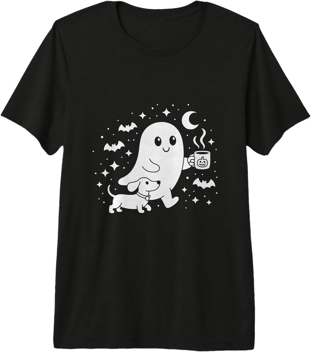 Cute Ghost Walking Dog Coffee Halloween Costume Premium Tri-Blend T-Shirt