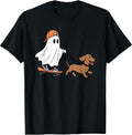 Ghost Walking Dog Halloween Ghost On Skateboard Teen Boys T-Shirt