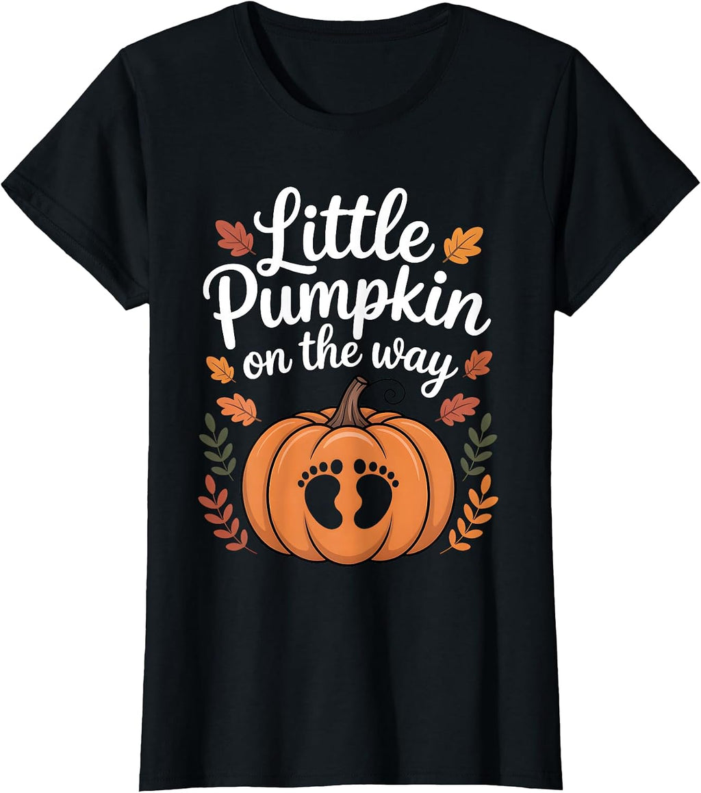 Little Pumpkin On The Way Cute Pregnancy Reveal Halloween T-Shirt