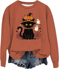 Halloween Sweatshirts for Women Funny Pumpkin Black Cat Ghost Graphic Shirts Novelty Crew Neck Pullover Apparel
