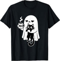 Spooky Season Ghost Drinking Coffee Boojee Halloween Cat T-Shirt