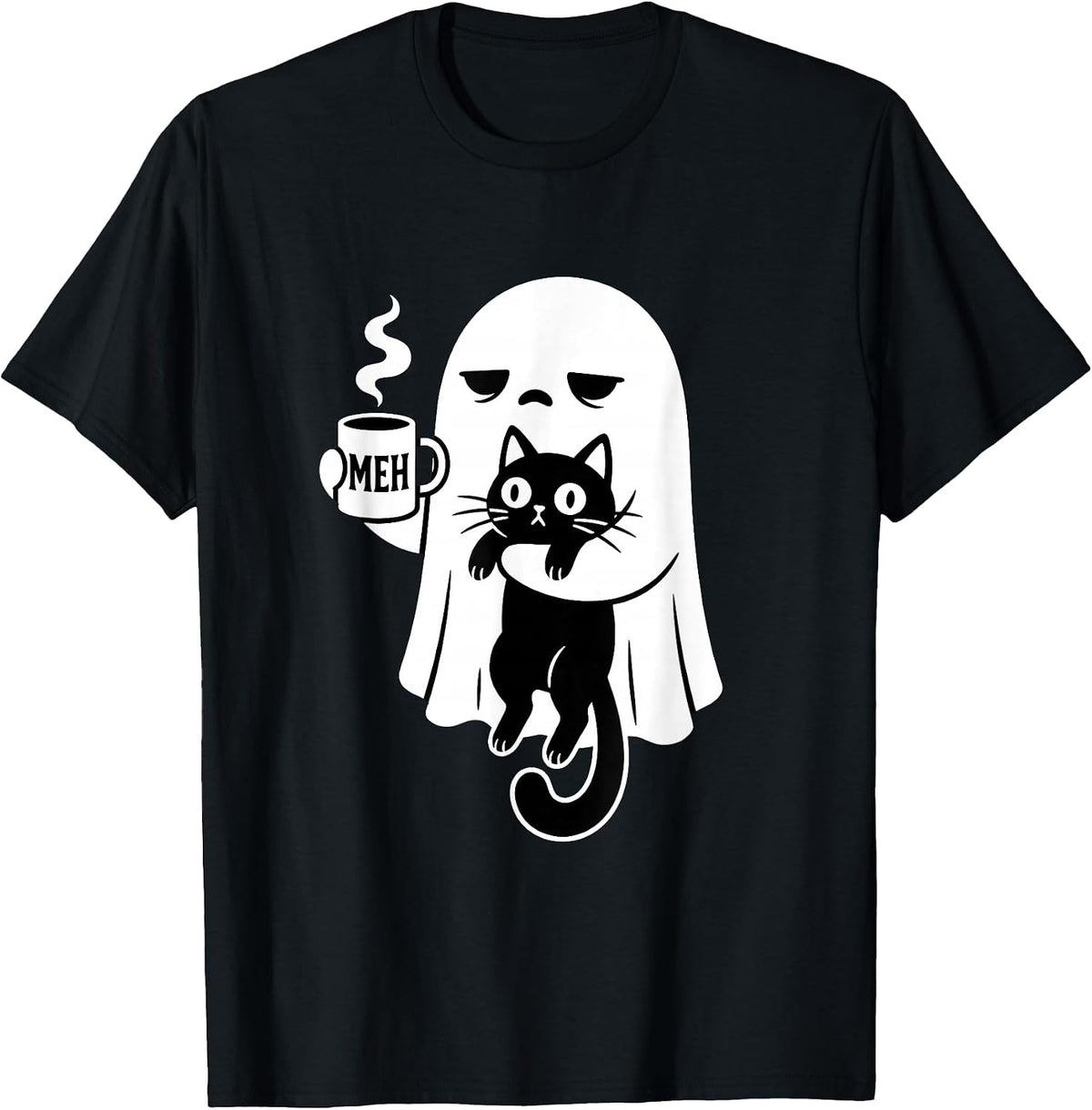 Spooky Season Ghost Drinking Coffee Boojee Halloween Cat T-Shirt