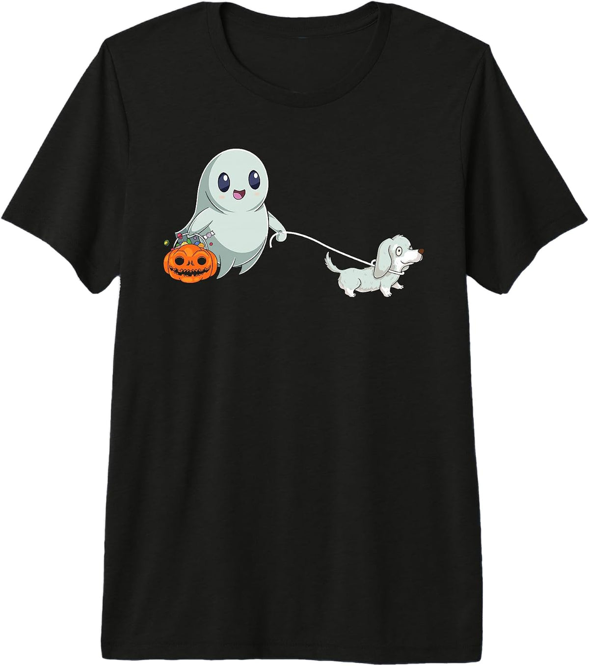 Funny Ghost Walking Dog Halloween Night Premium Tri-blend T-Shirt