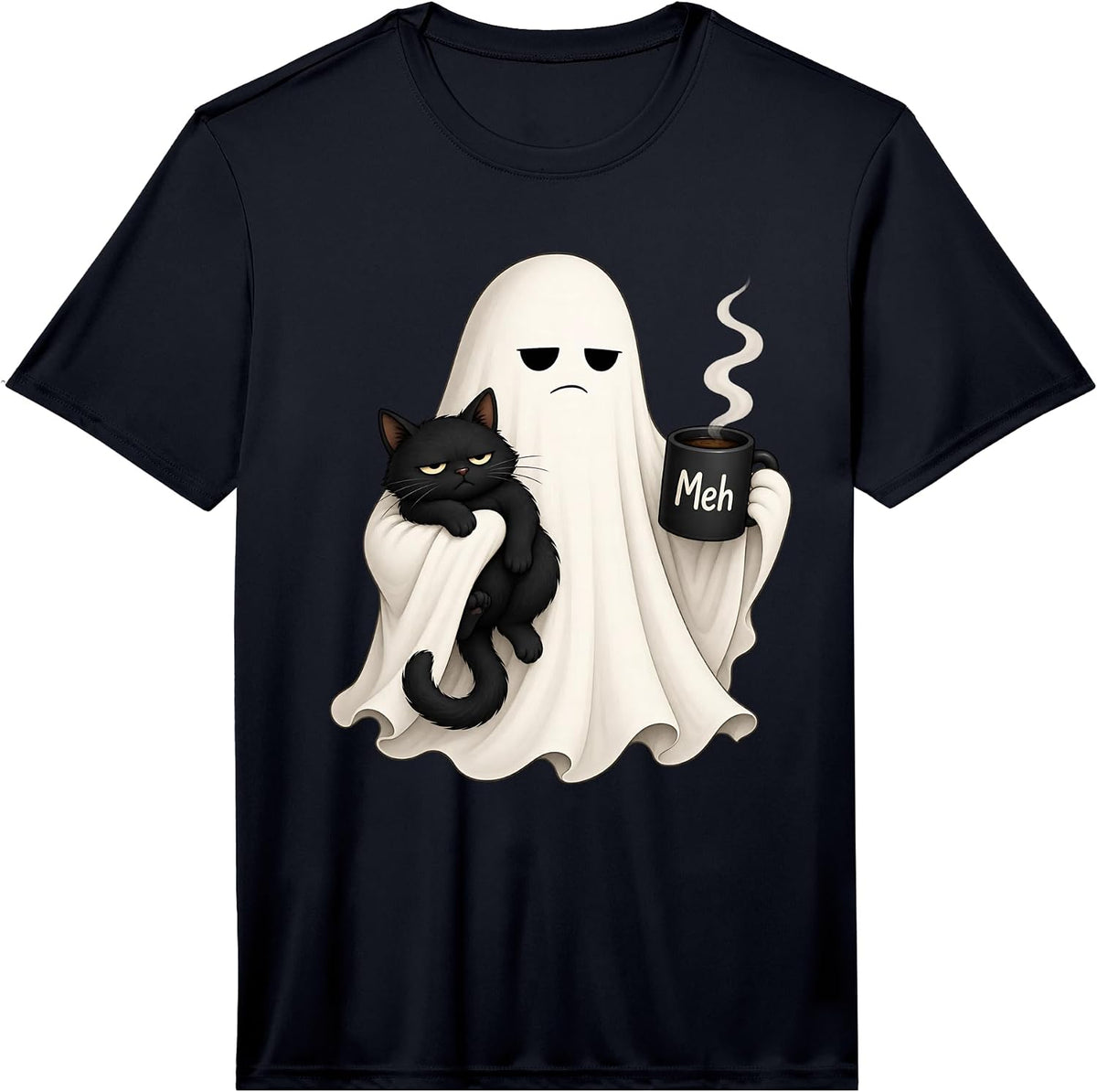 Men's Funny Halloween Black Cat and Ghost Coffee Performance T-Shirt