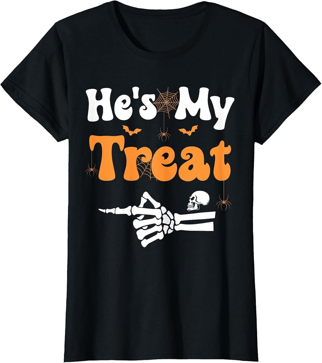 He's My Treat Skeleton Couples Matching Couple Halloween T-Shirt
