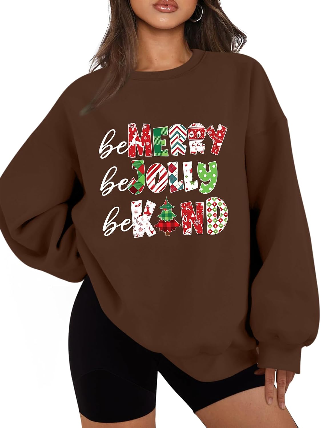 Teacher Christmas Sweatshirt Women Be-Merry-Be-Jolly Be Kind Xmas Tree Graphix Shirt Teacher Vacation Pullover Tops
