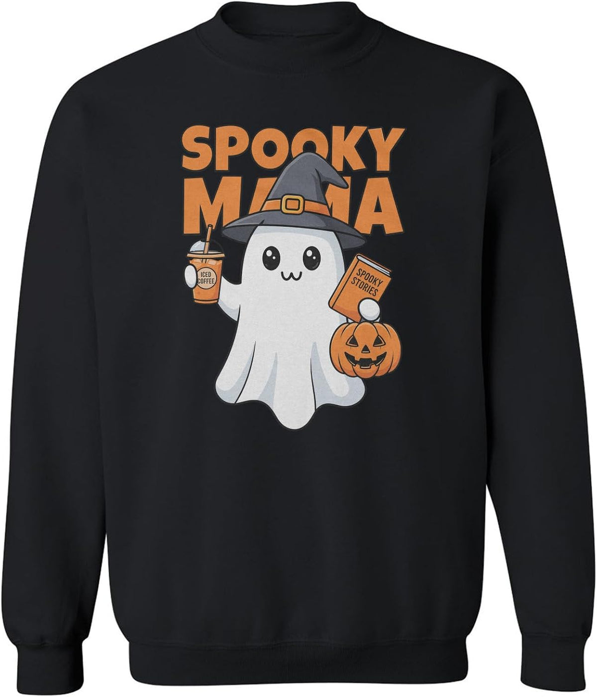 Spooky Mama Ghost Coffee Book Halloween Graphic Unisex Crewneck Sweatshirt