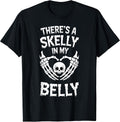 Skeleton There's Skelly in My Belly Pregnant Halloween T-Shirt