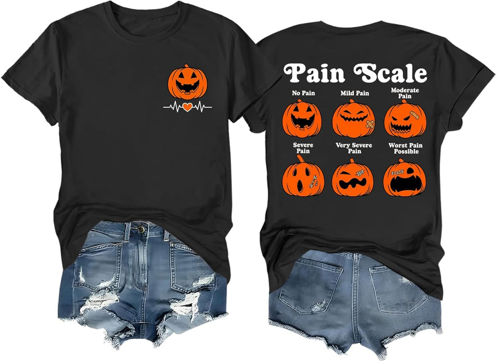 Halloween Shirt for Women Pain Scale Pumpkin Medical Nurse T-Shirt