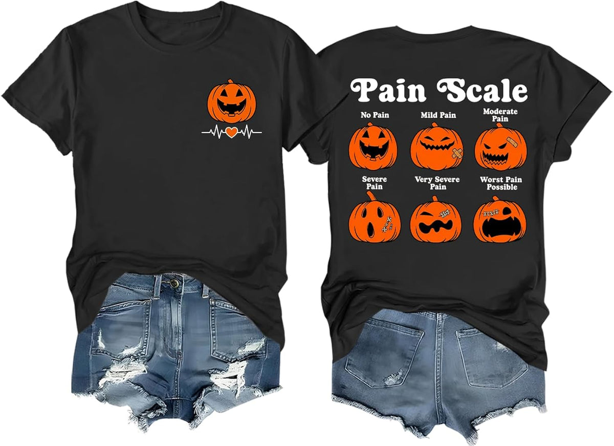Halloween Shirt for Women Pain Scale Pumpkin Medical Nurse T-Shirt