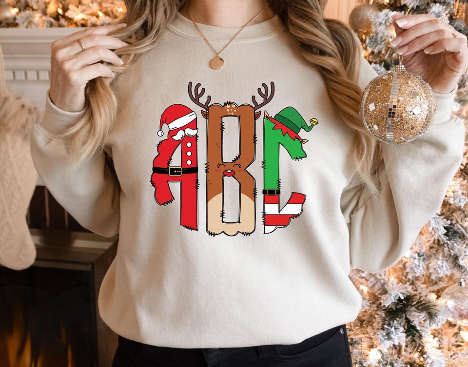 Custom Christmas Monogrammed Shirt, Christmas Monogrammed Sweatshirt, Personalized Sweater, Gifts for Christmas, Christmas Shirt