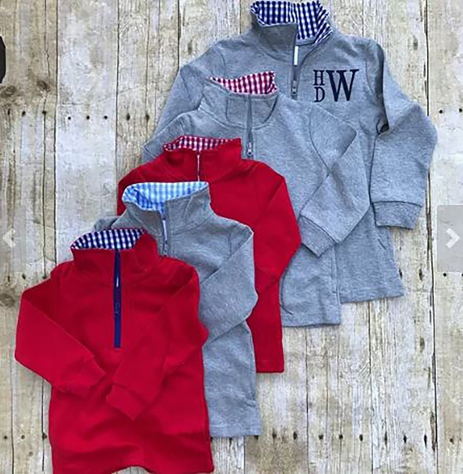 Unisex Childs Monogrammed Seersucker Quarter Zip Pullover: Toddler Sweater