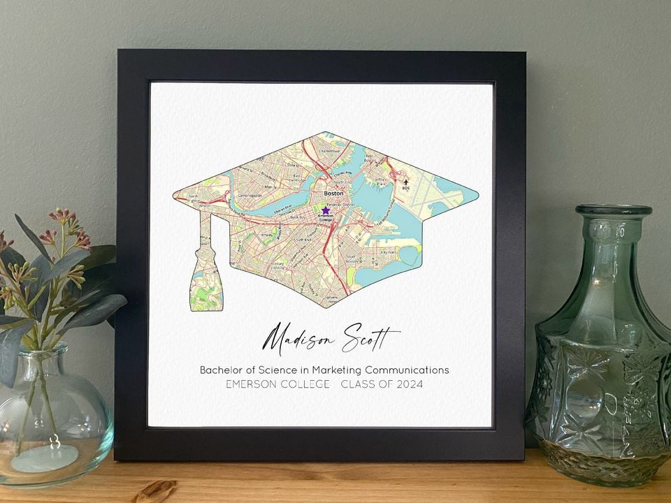 Graduation Cap with Map Inside- Graduation Party Gift, Sentimental Gift for Her, Map Print Grad Gift, Custom College Graduate Gifts