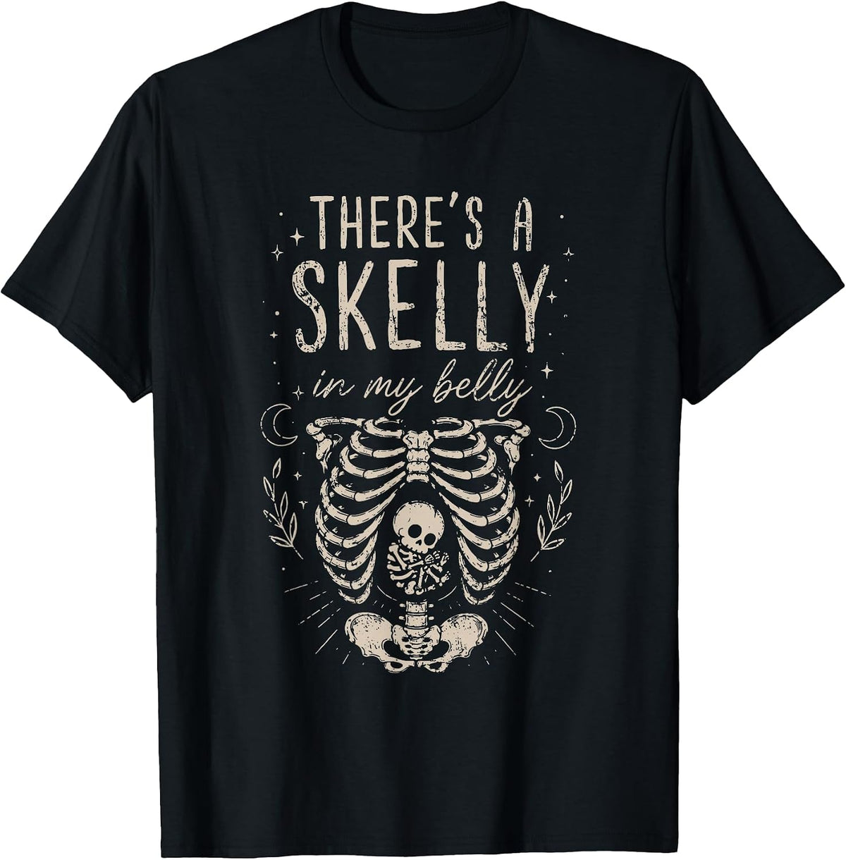 Funny Skeleton There's Skelly in My Belly Pregnant Halloween T-Shirt