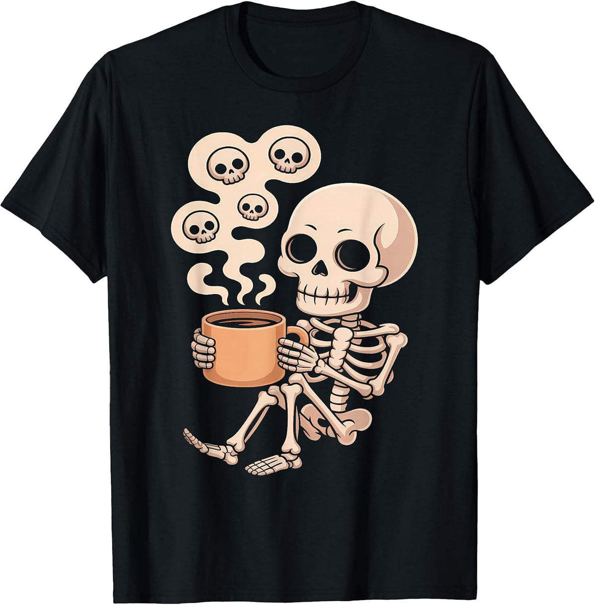 Skeleton Coffee Cup Cute Funny Skull Design T-Shirt