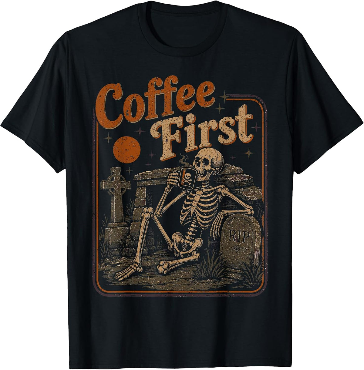 Halloween Coffee First Skeleton Coffee Vintage Halloween T-Shirt