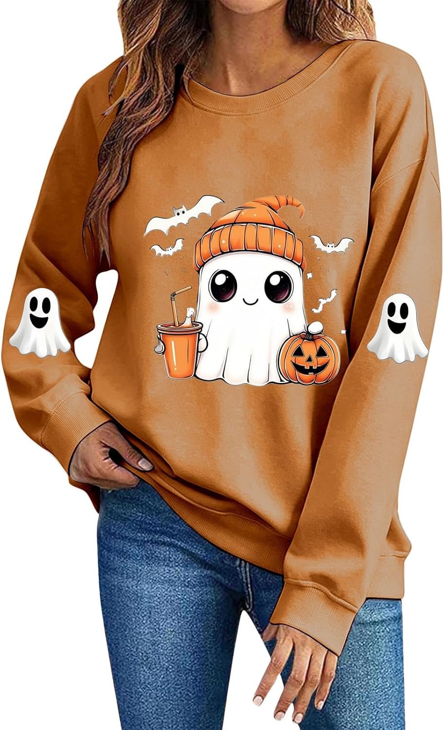 Halloween Sweatshirts For Women Cute Ghost Spooky Graphic Season Shirts Fall Long Sleeve Holiday Pullover