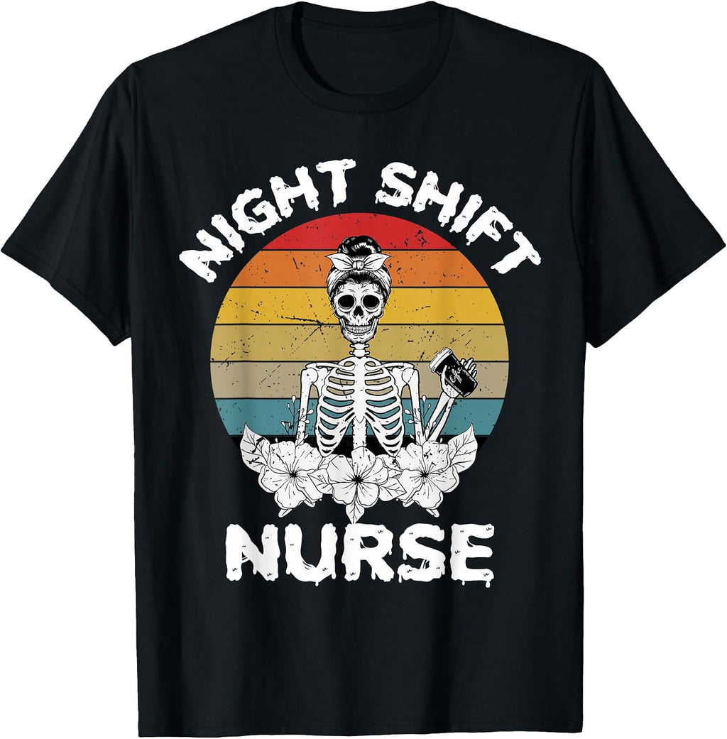 Night Shift RN ICU ER Nurse Halloween Scrub Tops