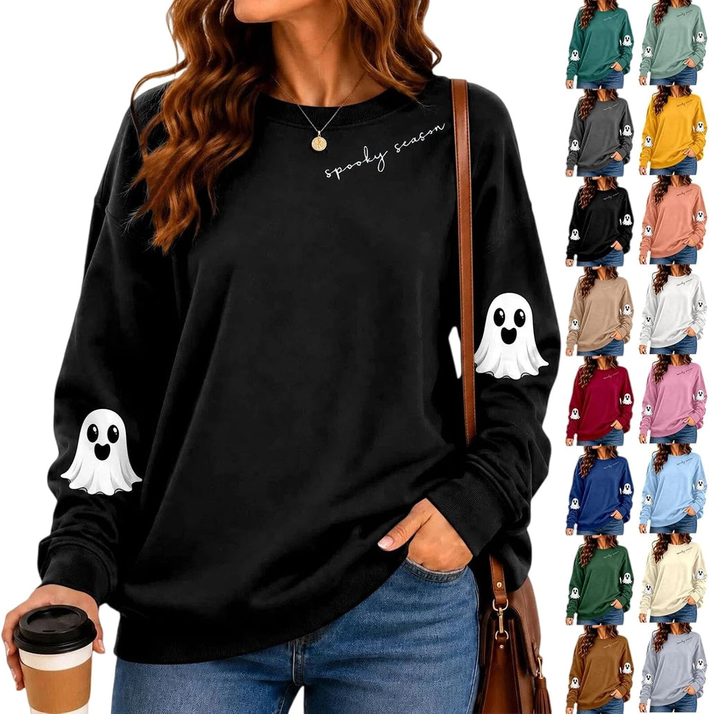 Halloween Sweatshirts for Women 2026 Fall Cute Spooky Season Graphic Crewneck Pullover Casual Long Sleeve Top